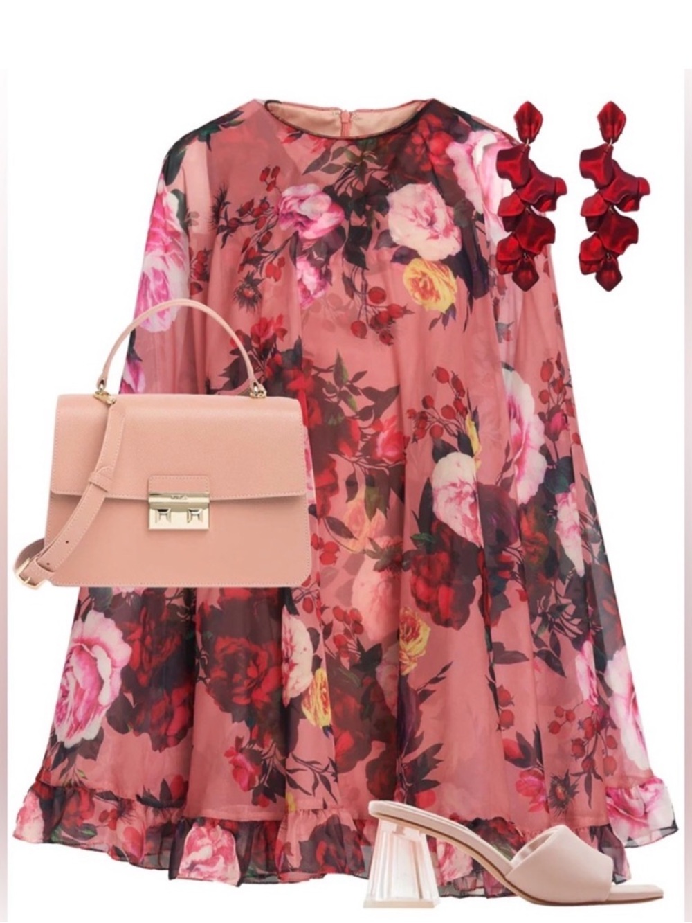 Mac Duggal Rose-Print Pink Ruffle Caped Mini Dress 55404 - Picture 3 of 6